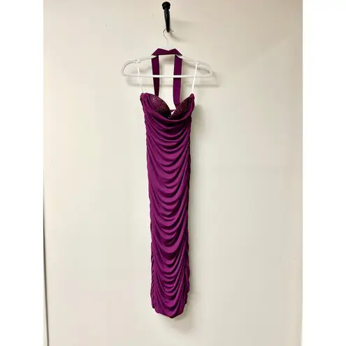 Miss Circle Halter Neck Bodycon Midi Dress with Crystal Embellishments Grapes XS Purple