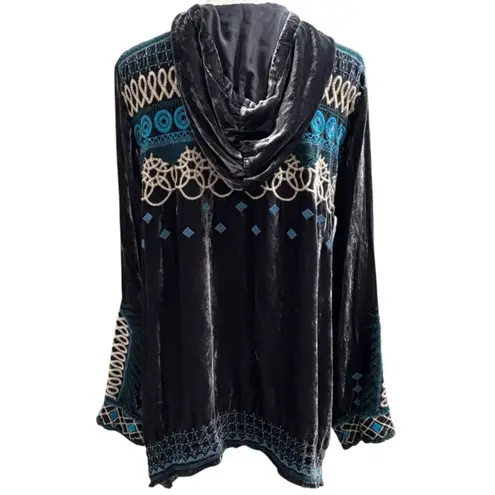 Johnny Was JWLA Tansy Velvet Zip Up Embroidered Hoodie Jacket NWT RARE