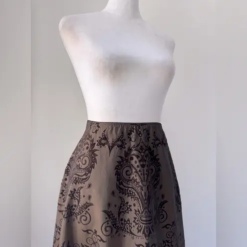 Metaphor Dark Brown Baroque Print Velvet Hem A-Line Midi Skirt