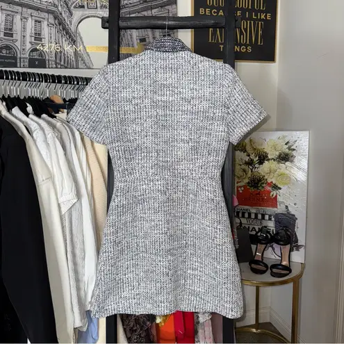 Claudie Pierlot Navy Tweed Short Sleeve Button Front Mini Dress 4 Preppy Blue