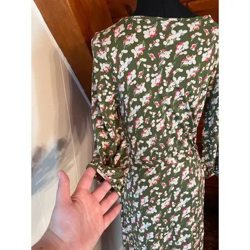 Boden Green and Pink Wrap Midi Long Sleeve Dress with Ruffle sz 6