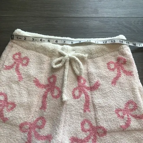 Comfy Luxe High Waisted White & Pink Bow Print Loungewear Shorts Womens Size M/L