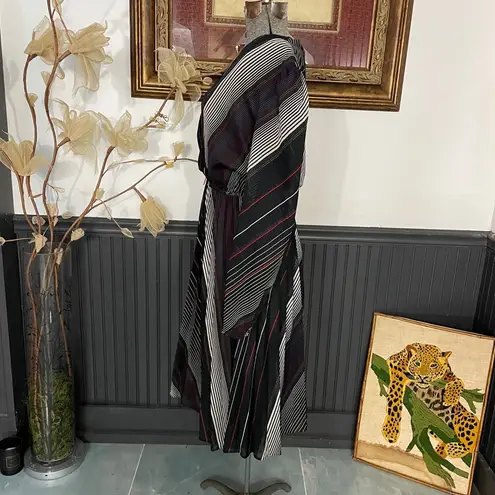 Melissa Vintage 70s Lane Striped Pleated Dress Semi Sheer Faux Wrap - Sz 12 💚🎀