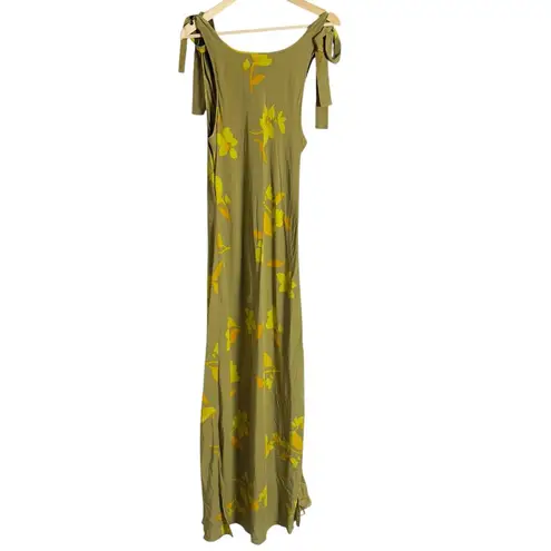 Soleil Soleil Ines Floral Print Tie Strap Golden Silk Maxi Dress Size 6 Yellow