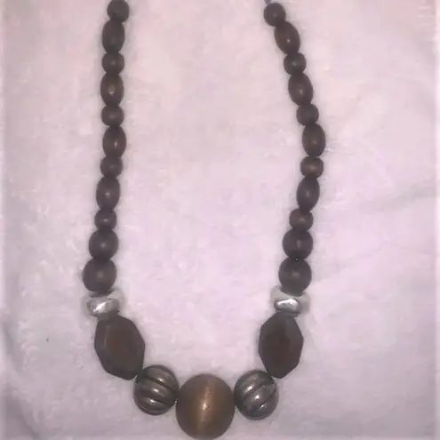 Set (2) Boho Wood Beaded Necklaces Brown