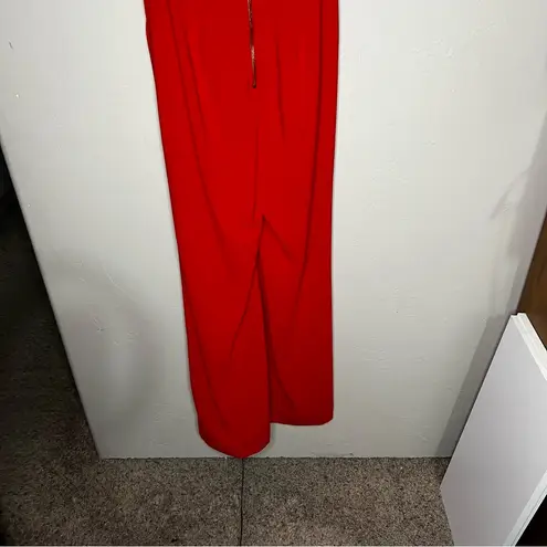 Naven Bebe x Elegant Red Strapless Sweetheart Front Slits Jumpsuit