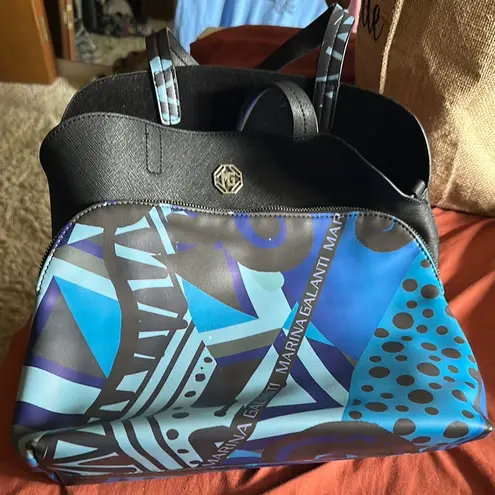 Black and Blue Tote with Geometric Design