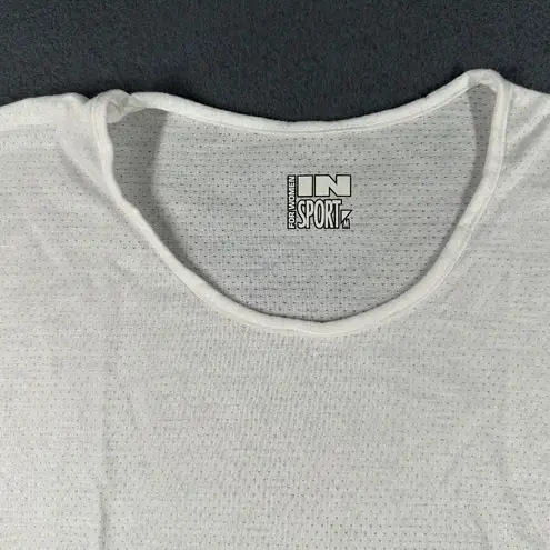 InSport Cooler Top Shirt Womens Medium White CoolMax Mesh Crop Cap Sleeve USA