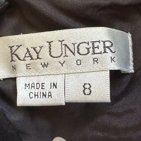 Kay Unger Black Fit & Flare Pleated Floral Design Sheer Sequince Dress Sz 8