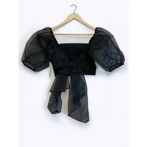 Cleobella Josie Crop Puff Sleeve Blouse Women Size Small Black Bow Smocked NEW