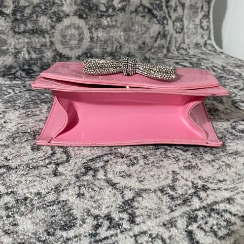 Pink Single Handle Mini Patent Handbag Rhinestone Bow