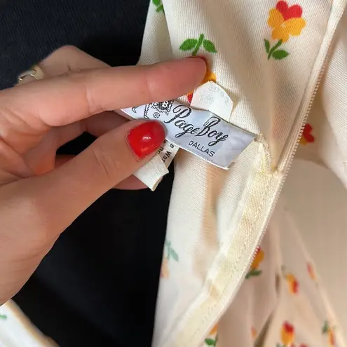 60s VINTAGE TULIP ALL OVER PRINT PLEATED DETAIL SUMMER RETRO DRESS Yellow