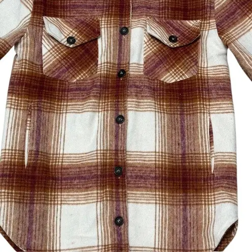 Thread & Supply Womens Plaid Shacket Shirt Jacket Brown White Overshirt Sz Small