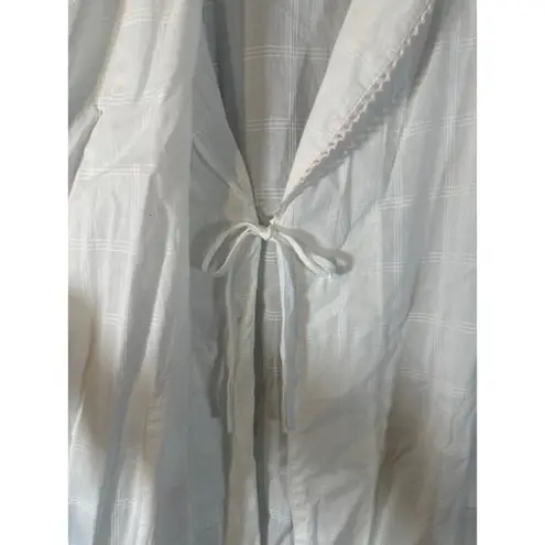 Laura Ashley White Cotton Embroidered Floral Kimono Long Robe Women Sz L VTG