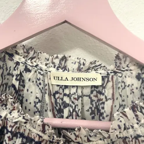 Ulla Johnson Aryn Short Sleeve Silk Print Top Snow Size 2