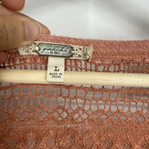 Gimmicks by BKE BKE Womens Mixed Media Long Sleeve Top Size Large Boho Oversized Coral Pink