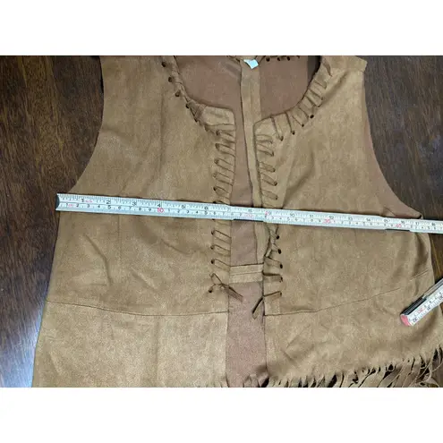 American Indian Fringe Vest Costume Indie Hippie Festival Western Cowgirl Medium Brown