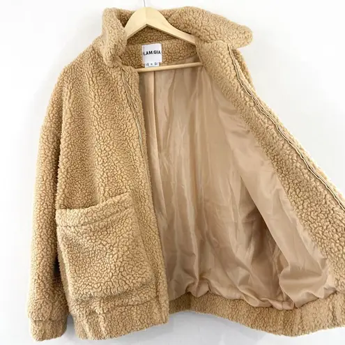 I am gia  Oversized Fleece Teddy Jacket Small Full Zip Jacket Pixie Caramel