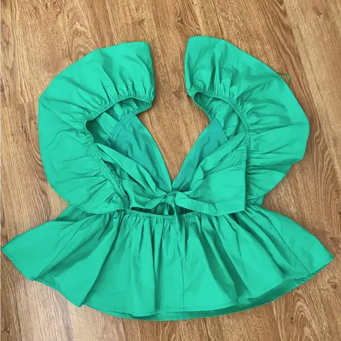 The Moon NEW NWT Day +  Kelly Green Tie Back Ruffle Sleeve Babydoll Top