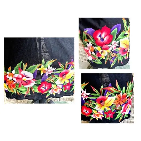 Jantzen Vintage Swimsuit Cover Up Wrap Skirt One Size USA Black Floral T…