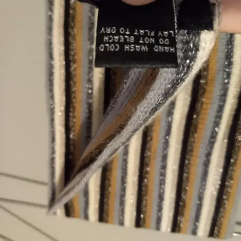 Cejon Sparkle Earthtones Striped Fringed Fall Winter Scarf Gray