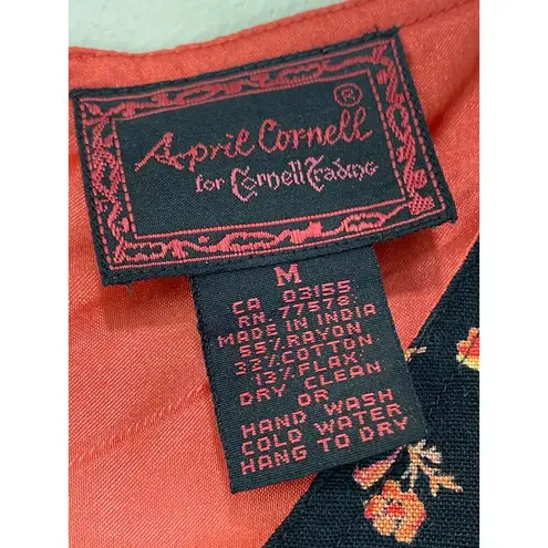 Vintage Cottagecore April Cornell Flax Blend Ditsy Floral Grunge Maxi Dress Sz M Black Size M