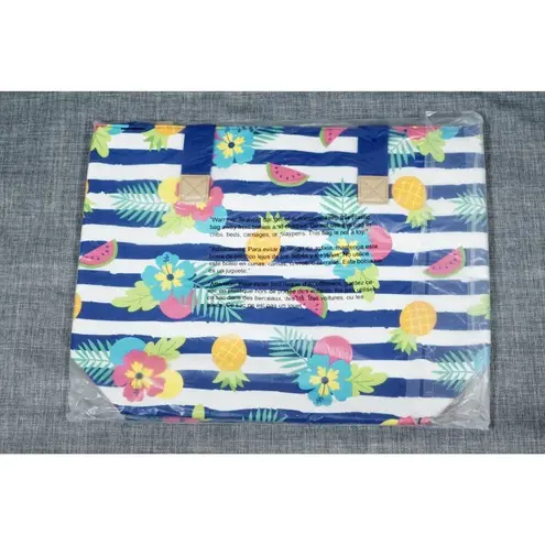 Arcadia Beach Tote Bag Tropical Striped Large Travel Vacation Purse Blue NWT!
