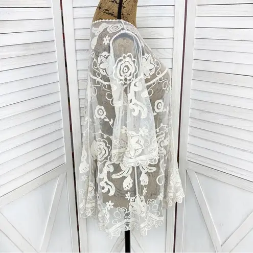 En Crème Boho Sheer Embroidery Lace Pullover Blouse Cream Medium