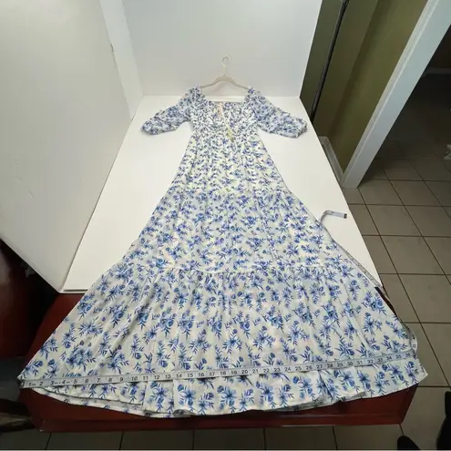 Love Colette Off The Shoulder Maxi Dress Blue White Floral Womens Size Medium