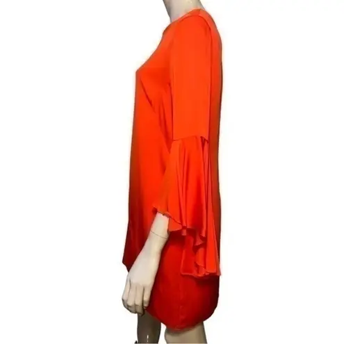 Milly  Women’s Size 14 Red Orange Flame Silk Bell Sleeve Mini Shift Dress