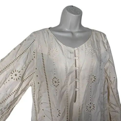 JUAN DE DIOS Lisa Cotton Eyelet Maxi Shirt in Beige Cream sz S