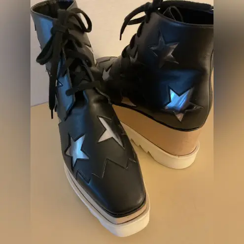Stella McCartney women Black vegan leather platform Star Eysle star boots 5.5