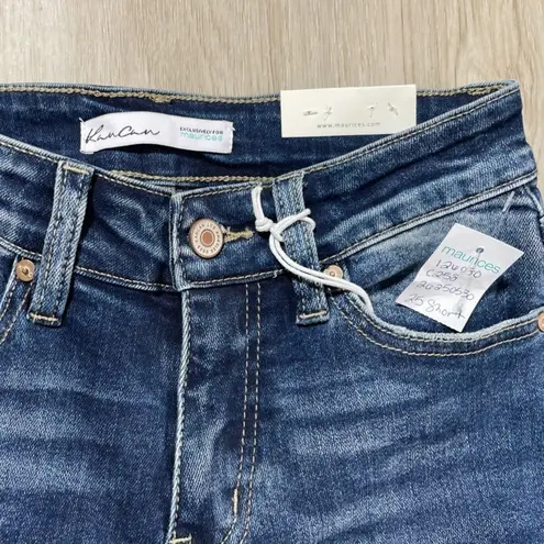 Kancan jeans Leopard Print Skinny Destressed Mid Rise Size 25 Short Blue