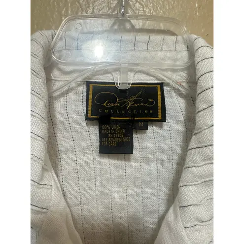 Leslie Fay Diane Gilman 100% Linen Striped Button Down Shirt Womens M Collared Casual Top