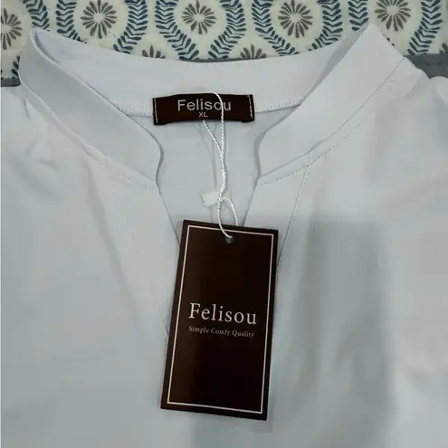 Felisou Womens V Neck Golf / Pickleball Polo Short Sleeve Sport Shirt XL NWT White