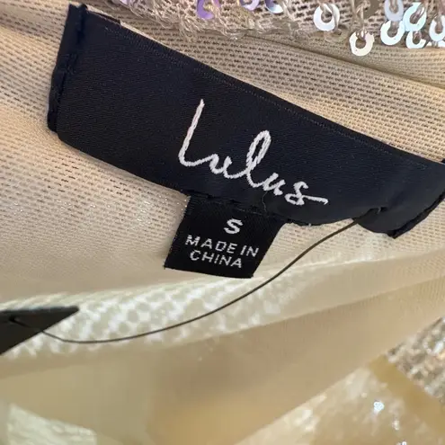 NWT Lulus Shimmering Love Silver Sequin Cowl Back Bodysuit Size Small