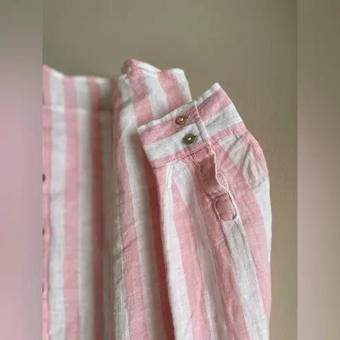 C&C California  100% Linen Striped Button Down Shirt Top Pink White Size M