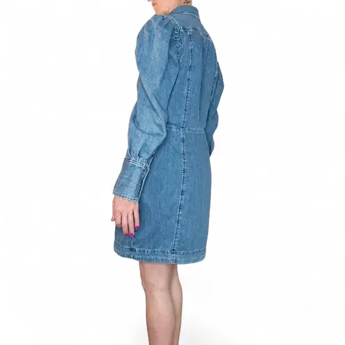 Frame Puff Sleeve Light Wash Long Sleeve Mini Denim Jean Dress