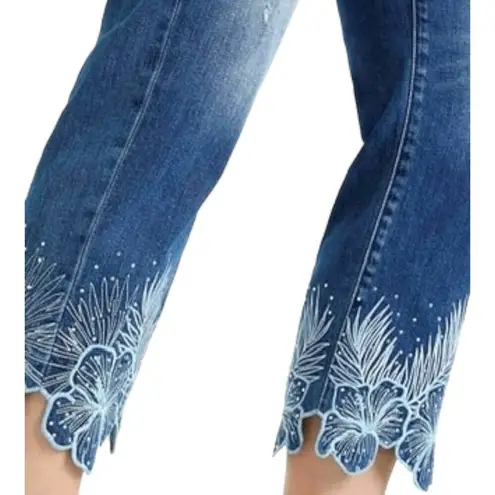 Desigual Boho Embroidered Crystal Embellished Straight Leg Jean US 4 New
