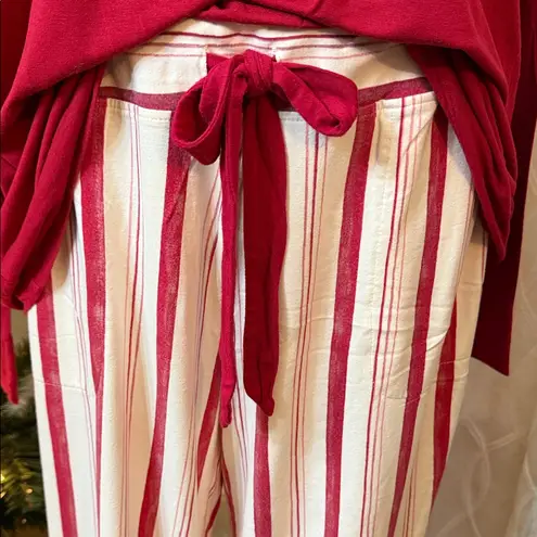 Soma Cool Nights Pajama Set Long Sleeve Top & Striped Pants Red White Size Large