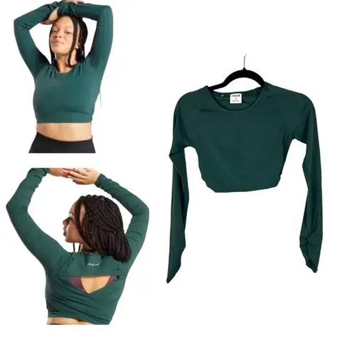 Gymshark  Whitney Simmons Green Long Sleeve Open Back Crop Top Size XS