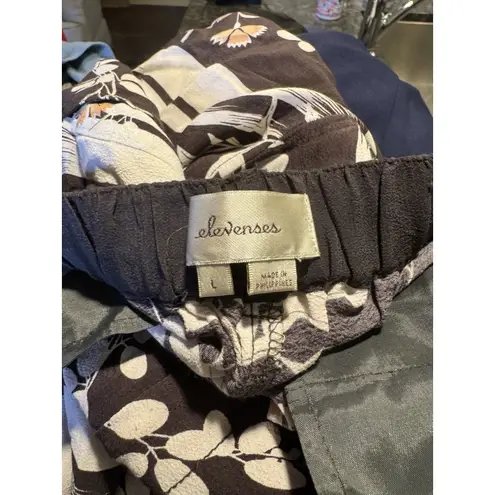 Anthropologie  Elevenses Women Pants Size‎ L Black Floral Joggers Tie Hem Pockets