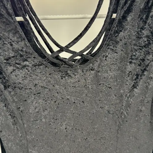 Black vintage crushed velvet Midi Dress long sleeve flowy cross cross back witch Size 14