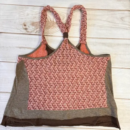 Brown & Pink Mixed Knit Racer Back Tank Top Funky People Boho Cottagecore XL