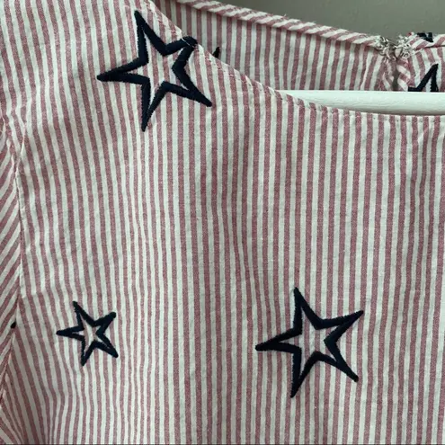 Emma & Olivia Bell Sleeve Star Embroidered Blouse Sz Medium Blue