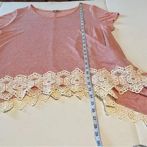 JODIFL Womens Size Small Oversized Pink Lace Trim Short Sleeve Flowy Top Blouse