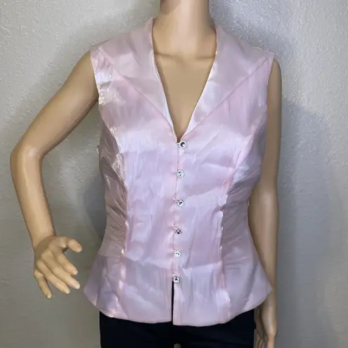 Dress Barn Collection Sleeveless Button Down Blouse Crystal Buttons Pink 10