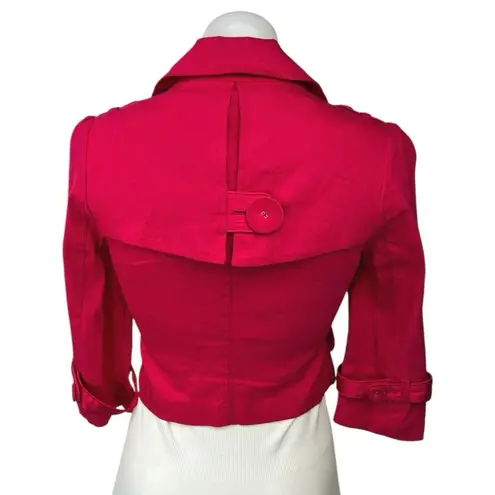 Marciano Pink Linen Double Breasted Button Collar Crop Blazer Coat Jacket Top 0