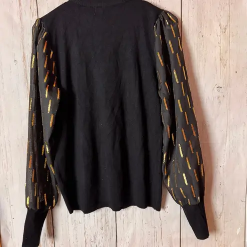 Carmen Marc Valvo Black and Gold Mock Neck Long Sleeve Sweater Sz M NWT