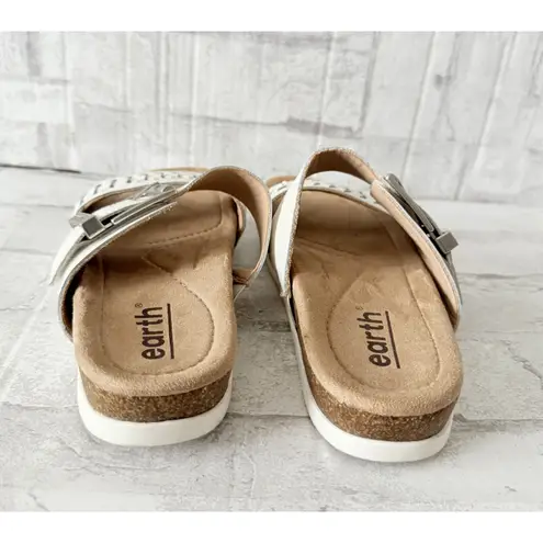 Earth Emani Off White Leather Slide Cork Footbed Sandal Cushioned Comfort Sz 7